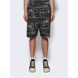 NEW MARNI scribbled popeline drawstring shorts in black